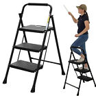 Ergonomic Stool With Handle Foldable Non-Slip 3-Step Portable Home Step Ladders