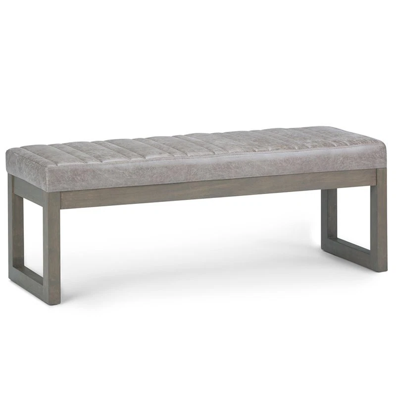 Simpli Home Casey Faux Leather Bench in Distressed Gray Taupe