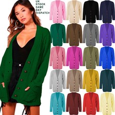 Womens Ladies Chunky Cable Knit Cardigan Button Long Sleeves Grandad  Plus Sizes