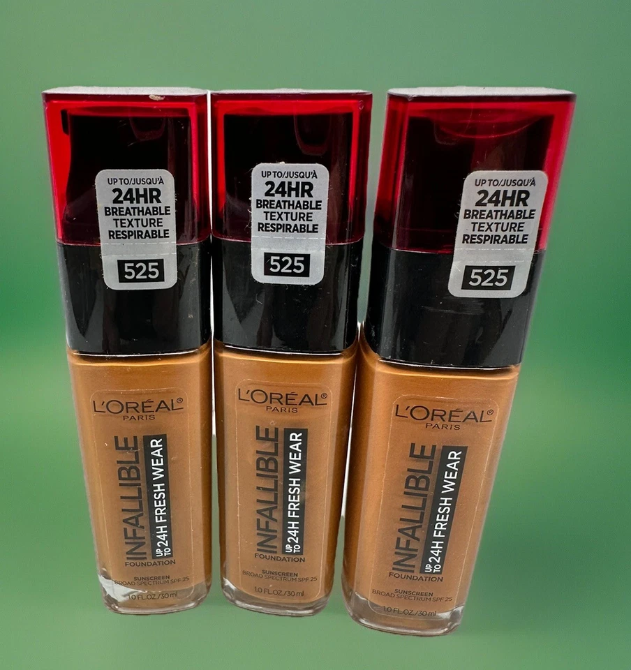 L'Oreal Infallible 24Hr Fresh Wear Foundation 525 Deep Golden 1oz Ea ~ 3 Pcs - Image 1 of 1