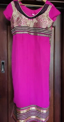 Indian Pakistani Hot Pink long dress tunic Salwar Kameez embroidered  - image 1 of 4