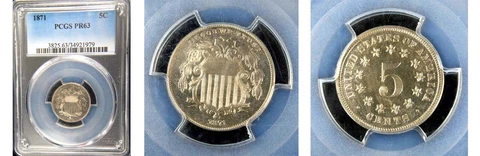 1871 5C PR63 PCGS-MINTGE 960-POP 45-PQ-Shield Nickel Cover