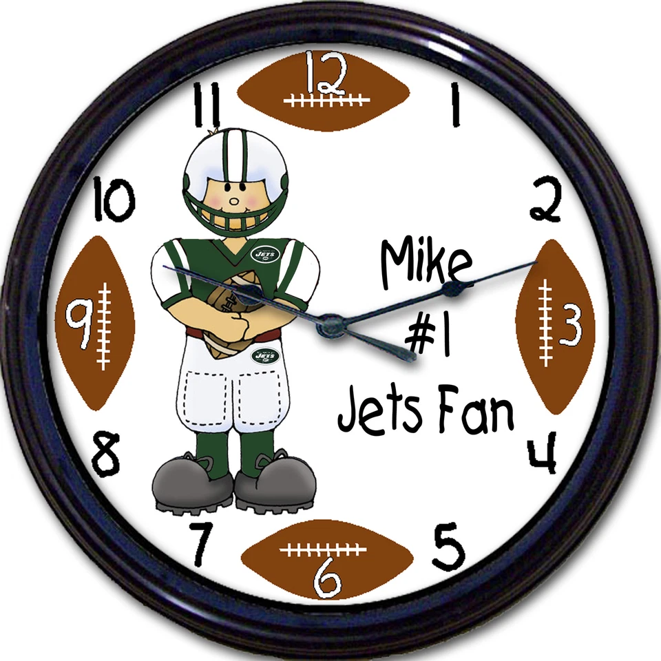 New York Jets Personalized Custom #1 Fan Wall Clock NFL Football Smith New 10" - Image 1 of 1