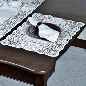 Lace Place Mats Two 13.5" x 19" White Cotton Blend Classic Canterbury Livingroom - Picture 1 of 2