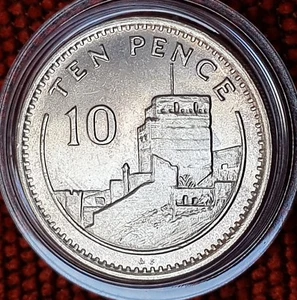 1991 GIBRALTAR 10P Moorish Castle AU COIN IN PROTECTIVE CAPSULE - Picture 1 of 4