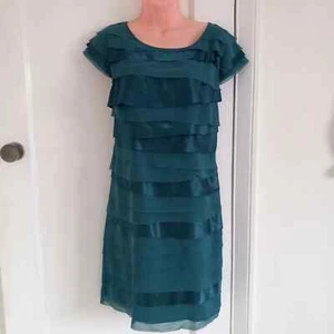 Ben de Lisi Principles Teal Tiered Silk Satin UK14 - Picture 1 of 7