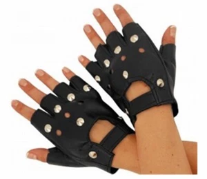 BIKER STEAM PUNK ROCK 70s 80s FANCY DRESS BLACK STUDDED FINGERLESS BBGLOVES  - Picture 1 of 1