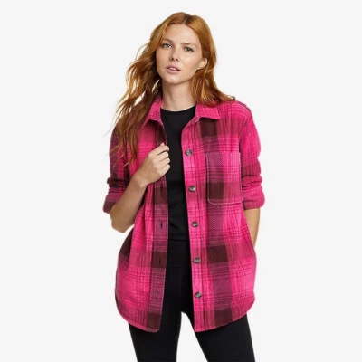 EDDIE BAUER Mujer ROSA INTENSO Cuadros CHUTES Microfleece CAMISA POLAR GRANDE Alta LT Foto 1 de 4