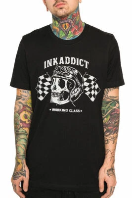Ink Addict Obrero Tatuaje Calavera Punk Urban Moto Carreras Camiseta para Hombre - Imagen 1 de 3