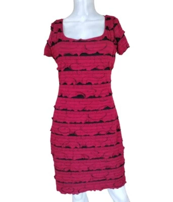 Vestido Studio M Mujer Mediano Rojo Negro Volantes Fiesta Elastizado Vestido Midi Forrado Foto 1 de 4