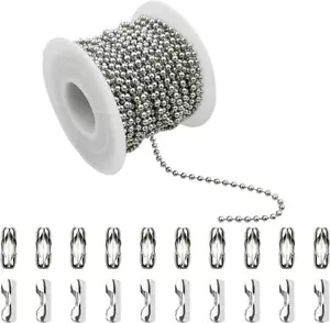 Stainless Steel Ball Beaded Chain for tags/necklace 32.8ft with connectors - Picture 1 of 7