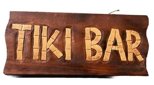 HANGING TIKI SIGN WALL HAND CARVED WOOD LETTERS ART TIKI BAR - Picture 1 of 1