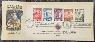FILIPINAS - FDC BOY SCOUTS 1959 Baden Powell Cachet, 10º Jamboree Mundial Foto 1 de 2