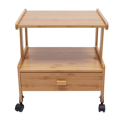 2 Tier Wood Storage Cart With Wheels Drawer Office Printer Stand Printer Cart - Image 1 of 4