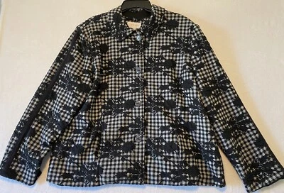 Erin London Women’s 2X Black Floral Textured & Checkered Jacket Quilted & Lined - Image 1 of 4