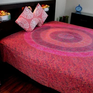 Cotton Sanganer Floral Mandala Tapestry Wall Hanging Bedspread Twin 72x108 Red - Picture 1 of 3