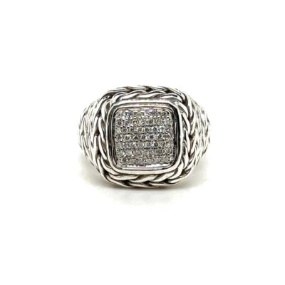 John Hardy Sterling Silver & 18k Gold Classic Chain Diamond Signet Ring Size 7  - Image 1 of 4
