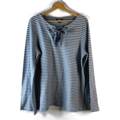 CHAPS Womens Tunic Top Size Size XL Blue Striped Nautical Tie Neck Long Sleeve - Image 1 of 4