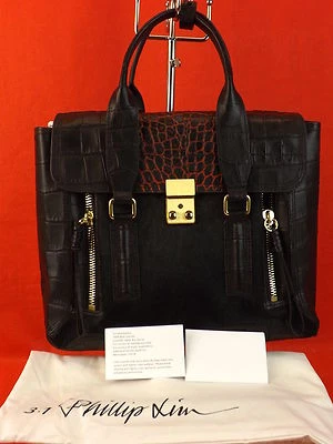 NWT 3.1 PHILLIP LIM PASHLI CROC PRINT BLACK LEATHER PONY HAIR CROSS BODY BAG  - Image 1 of 4