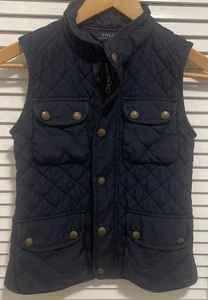 Polo Ralph Lauren Riding Vest Girls M (8/10)Navy Blue Quilted No Belt Pockets - Picture 1 of 6