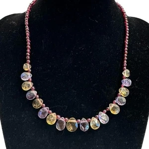 Graduated Gemstones Faceted Briolette Tourmaline Citrine Garnet Necklace 12x10mm - Picture 1 of 14