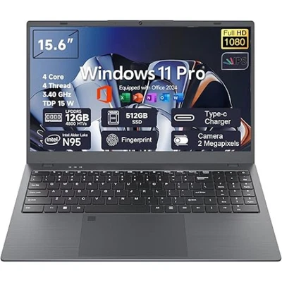 15.6" FHD Business Laptop, 12GB RAM 512GB SSD, N95 Processor, Windows 11 Pro     - Image 1 of 4