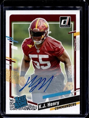 2023 Donruss #400 K.J. Henry Rated Rookie Autographs Rookie Auto Commanders R03 - Image 1 of 2