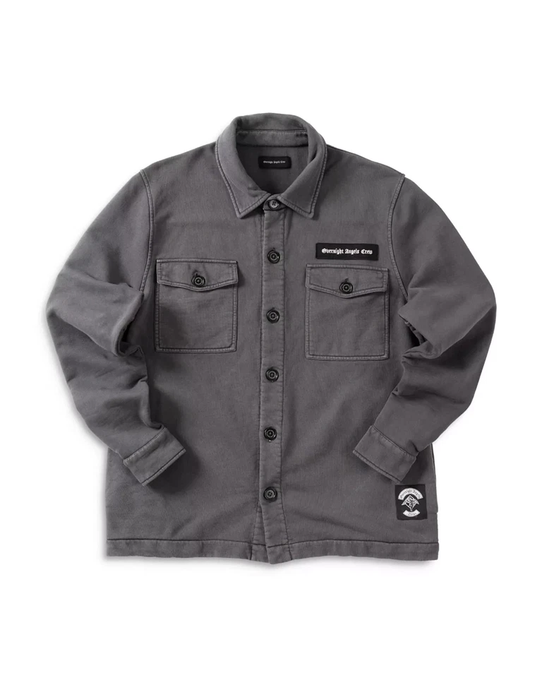 Overnight Angels Crew Mechanics Suéter Chaqueta Para Hombre Pequeña Gris Cierre de Botones Foto 1 de 4