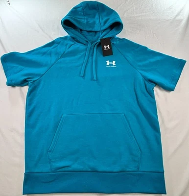 Under Armour Hoodie Sz Large UA Rival Fleece Short Sleeve Teal Blue Training - Image 1 of 4