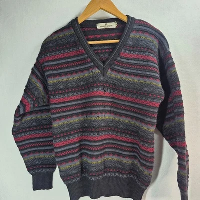 Vintage Pierre Balmain Wool Sweater multicolor Striped Soft Knit V Neck distress - Image 1 of 4