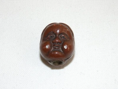 Vintage Carved Wooden Japanese Ojime Bead 2 Faces / Masks - Image 1 of 4