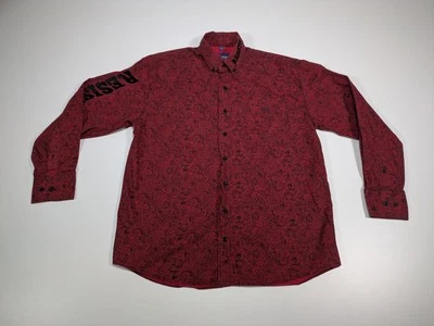 Рубашка мужская Resistol Rodeo Gear M красная с цветочным узором на пуговицах кантри вестерн вышивка - Изображение 1 из 4