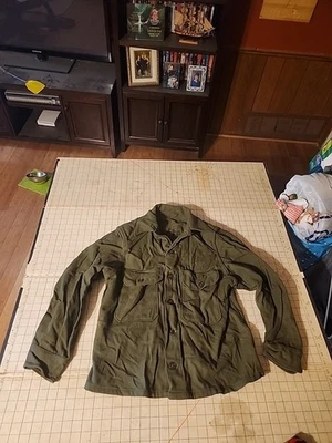 Vintage Army Cold Weather Field Shirt Nylon Wool OD Green 108 70’s Med - Image 1 of 4