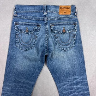 True Religion Jeans Mens 31x31 Blue Ricky Straight Denim Pants Faded Whiskering - Image 1 of 4