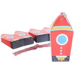 Outer Space Birthday Party Favor Boxes, Rocket Ship, Silver Foil (24 Pack) - Picture 1 of 5