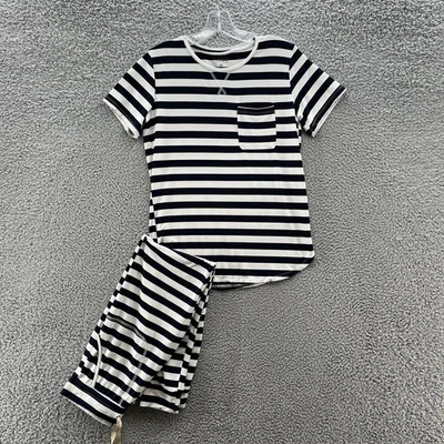 LATES пижамы комплект женщин маленький синий белый в полоску коротким рукавом Топ брюки морской - Изображение 1 из 4