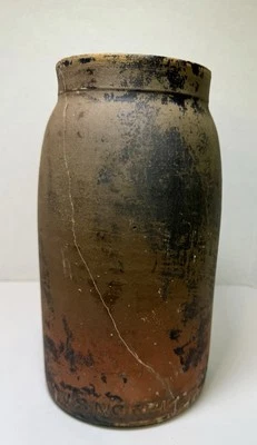 Antiguo J.S. "Frasco de gres Morrison Seagrove NC 10"" 1 galón agrietado"  Foto 1 de 4