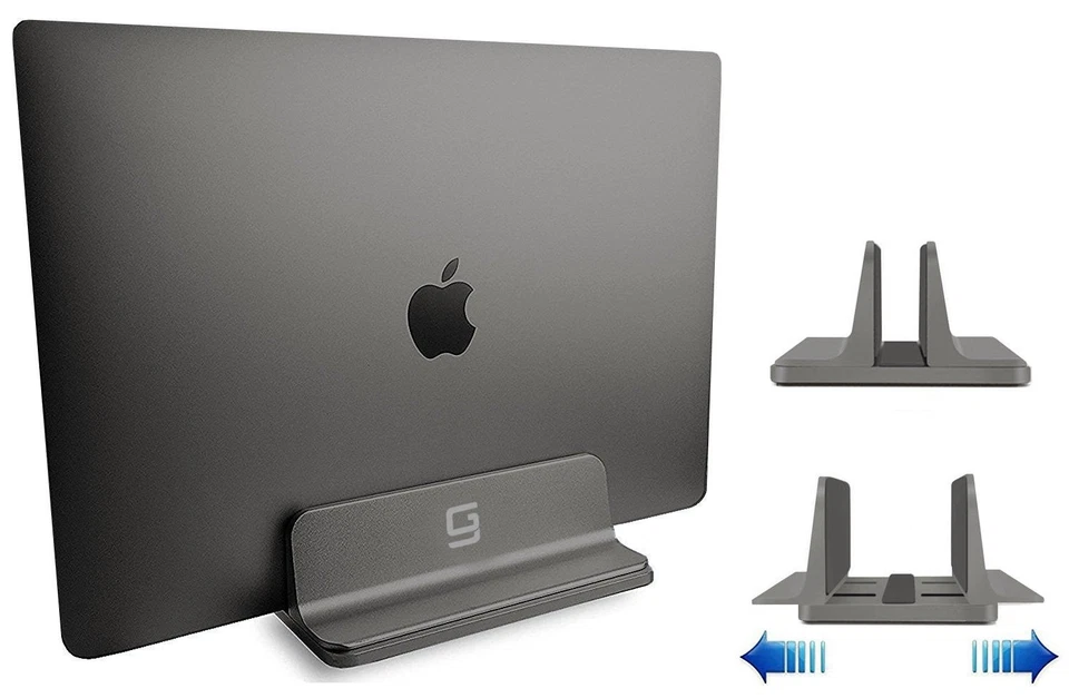 Vertical Laptop Stand [Adjustable] Desktop Aluminum Compact Fit All Sizes  Gray - Image 1 of 4