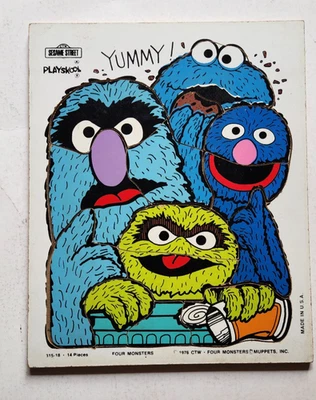 Rompecabezas de madera Playskool Plaza Sésamo Cuatro monstruos 1976 Foto 1 de 4