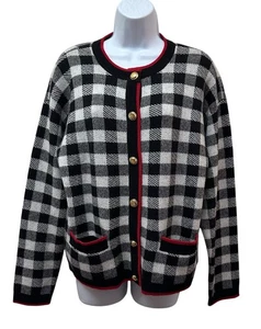 Charter Club Luxury Cashmere Carigan Sweater Plaid Gold Buttons Women's Size XL - Picture 1 of 8