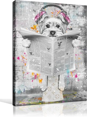 Dog Wall Art for Bathroom, Funny Animal Canvas Print Painting for Bedroom, Bl... - Изображение 1 из 4