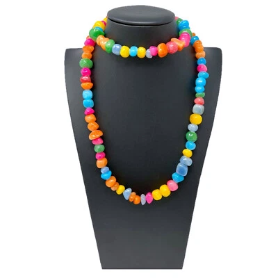 Collana Lunga di Pietra Dura Donna Moda Elegante Brillante Multicolore - Immagine 1 di 2
