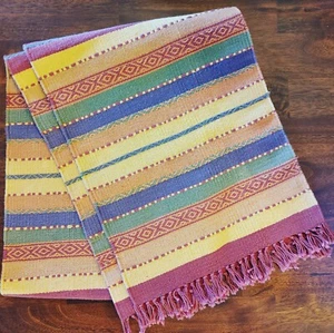 Southwestern Style Heavy Striped Table Runner 14” X 72” Fringed - Picture 1 of 5
