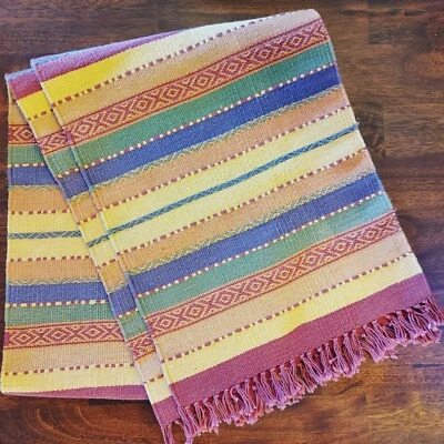 Southwestern Style Heavy Striped Table Runner 14” X 72” Fringed - Image 1 of 4