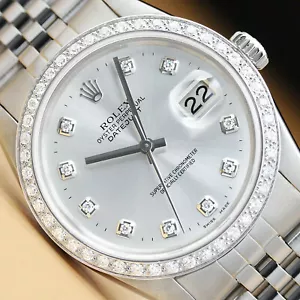 Uomo Rolex Datejust 16014 Diamante Argento 18K Oro Bianco & Acciaio Inox - Foto 1 di 8
