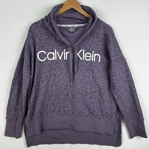 Calvin Klein Cowl Neck Sweater Womens Medium Purple Cheetah Leopard Pullover Top - Picture 1 of 13