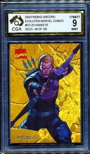 2024 Finding Unicorn Marvel Comics Universe Evolution Gold #23 Hawkeye CGA 9 - Picture 1 of 3