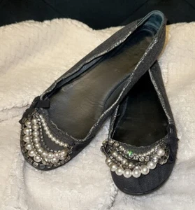 H💎Pedro Garcia Damen Slipper Denim Kunstperlen Kristall Ballerinas grau Größe 9 - Bild 1 von 8