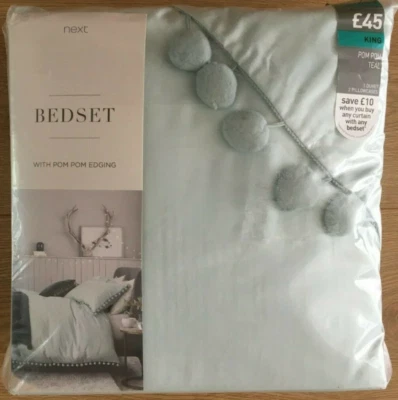 Juego de cama Next Teal Pom Edge - Funda nórdica King 2 fundas de almohada PVP £45 Foto 1 de 4
