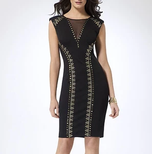 NEW Cache Very Sexy THICK Stretch Black STUDDED Evening Dress 0 (XS) 2 (S) - Picture 1 of 2